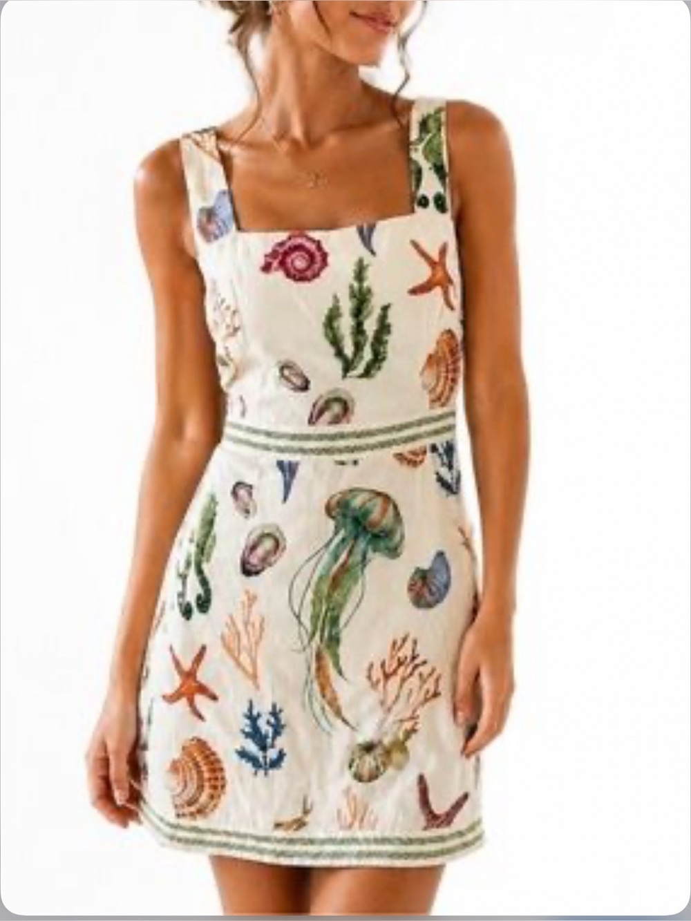 NWT Caroline Constas Cream Shell & Sea Life Embroidered Mini Dress